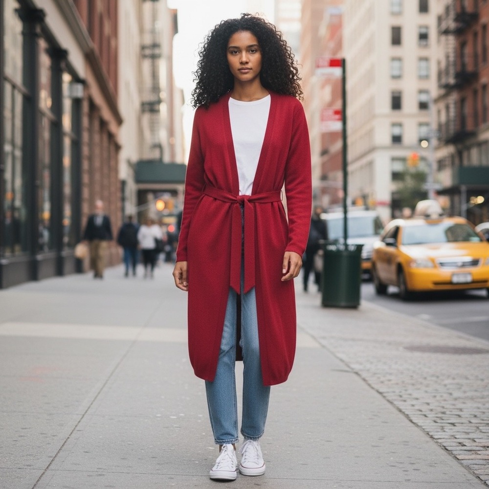 LSpace Audrey Long Duster Cardigan Size M Cabernet Red New